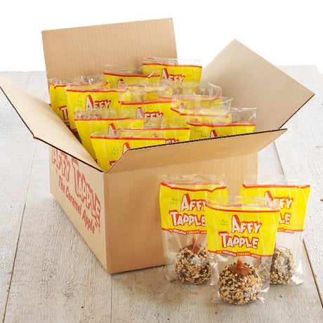 Box of Affy Tapple products on a wooden surface