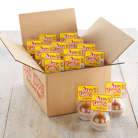 Box of Affy Tapple caramel apple treats on a wooden surface